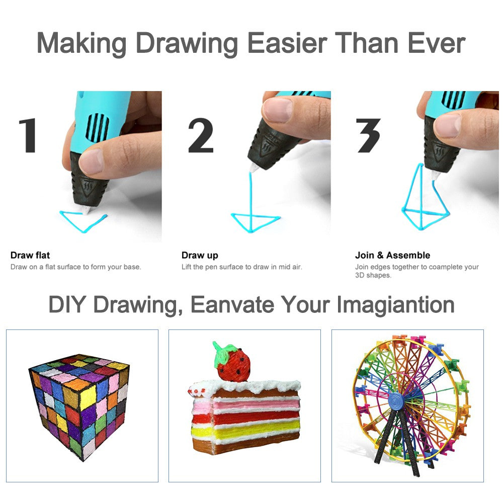 3D Printing Pen Digital Display Intelligent High Temperature 3D Graffiti Painting USB Pens