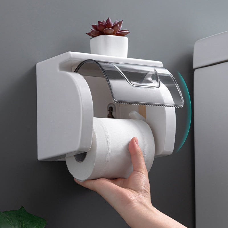 No Drill Toilet Tissue Paper Roll Holder With Cover / Tissue Holder Roll Paper Rack for Bathroom Kitchen
