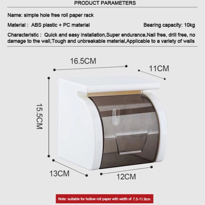 No Drill Toilet Tissue Paper Roll Holder With Cover / Tissue Holder Roll Paper Rack for Bathroom Kitchen