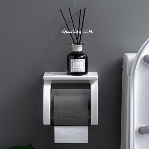 No Drill Toilet Tissue Paper Roll Holder With Cover / Tissue Holder Roll Paper Rack for Bathroom Kitchen