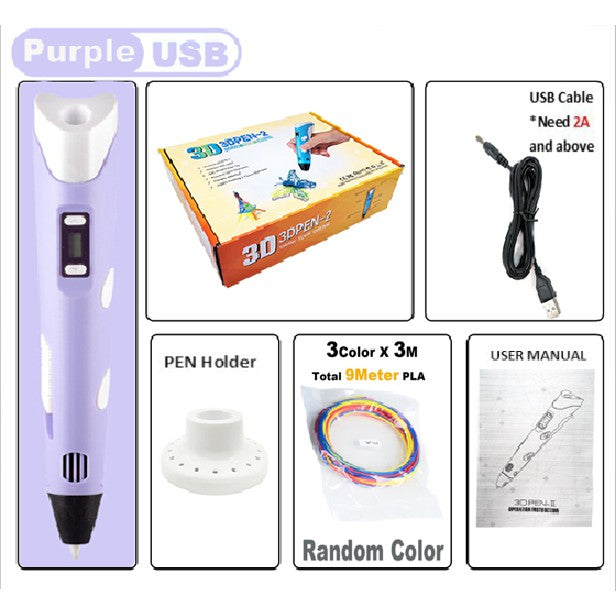 3D Printing Pen Digital Display Intelligent High Temperature 3D Graffiti Painting USB Pens