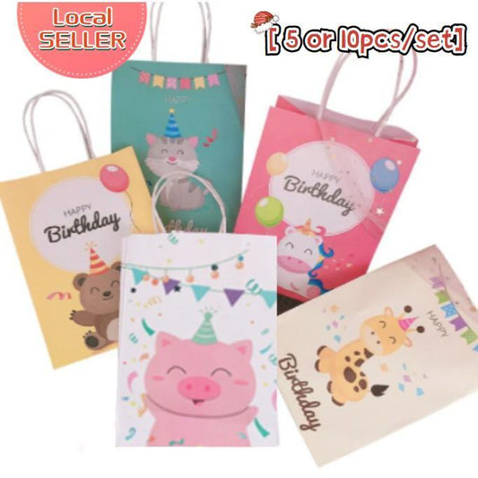 5/10pcs Cartoon Gift Tote Bags Cute Candy Birthday Party Kids Gift Wrap Various Color Design Paper Bags