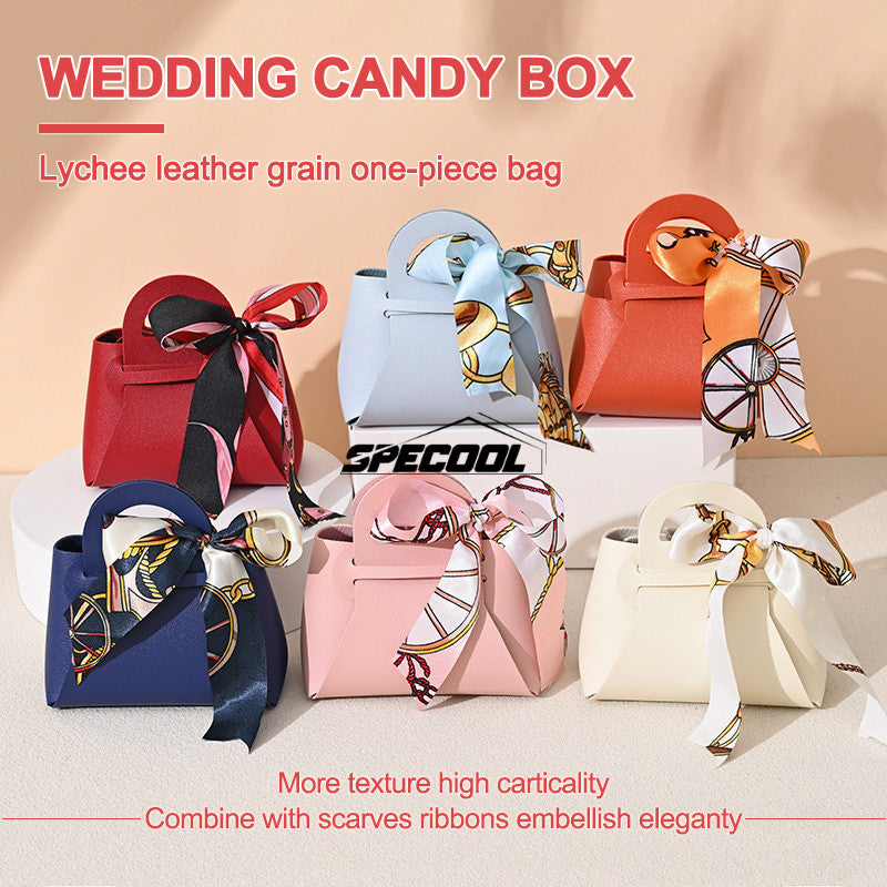SG Stock Specool® PU Leather Candy Box with Ribbon,Candy Packaging Hand-held Gift Bag for Wedding Birthday Party