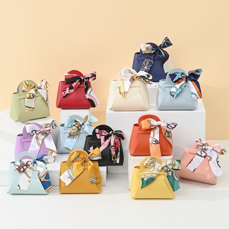 SG Stock Specool® PU Leather Candy Box with Ribbon,Candy Packaging Hand-held Gift Bag for Wedding Birthday Party