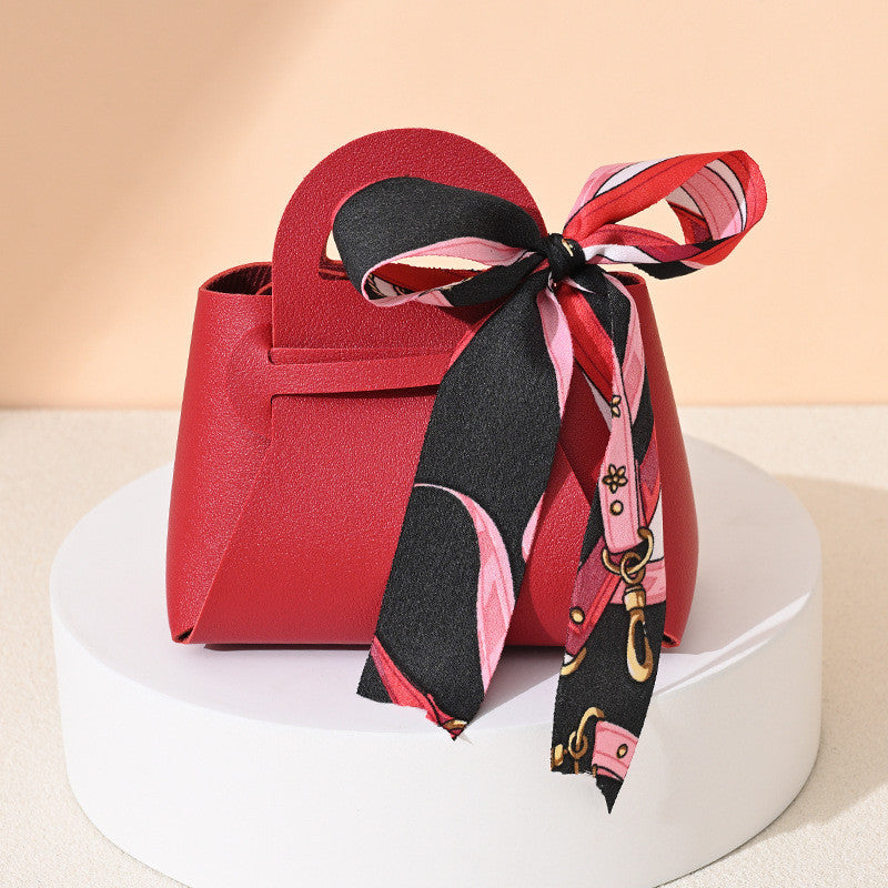 SG Stock Specool® PU Leather Candy Box with Ribbon,Candy Packaging Hand-held Gift Bag for Wedding Birthday Party