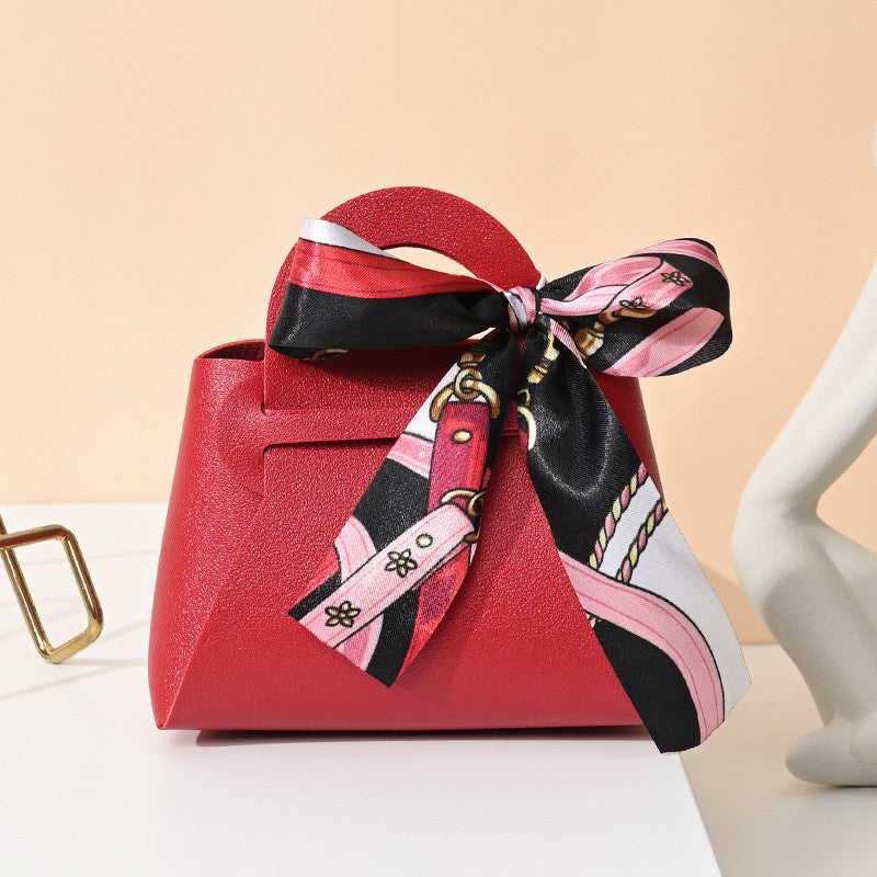 SG Stock Specool® PU Leather Candy Box with Ribbon,Candy Packaging Hand-held Gift Bag for Wedding Birthday Party