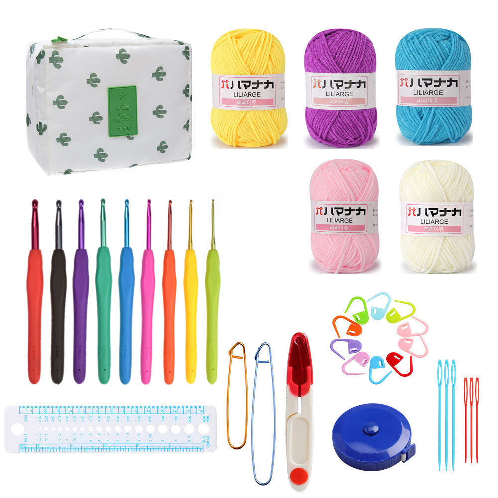 DIY Crochet Complete Material Pack Portable Knitting Tools Crochet Set Yarn Knitting Needles Sewing Tools