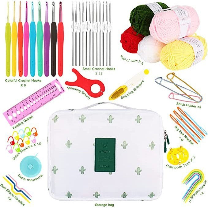 DIY Crochet Complete Material Pack Portable Knitting Tools Crochet Set Yarn Knitting Needles Sewing Tools