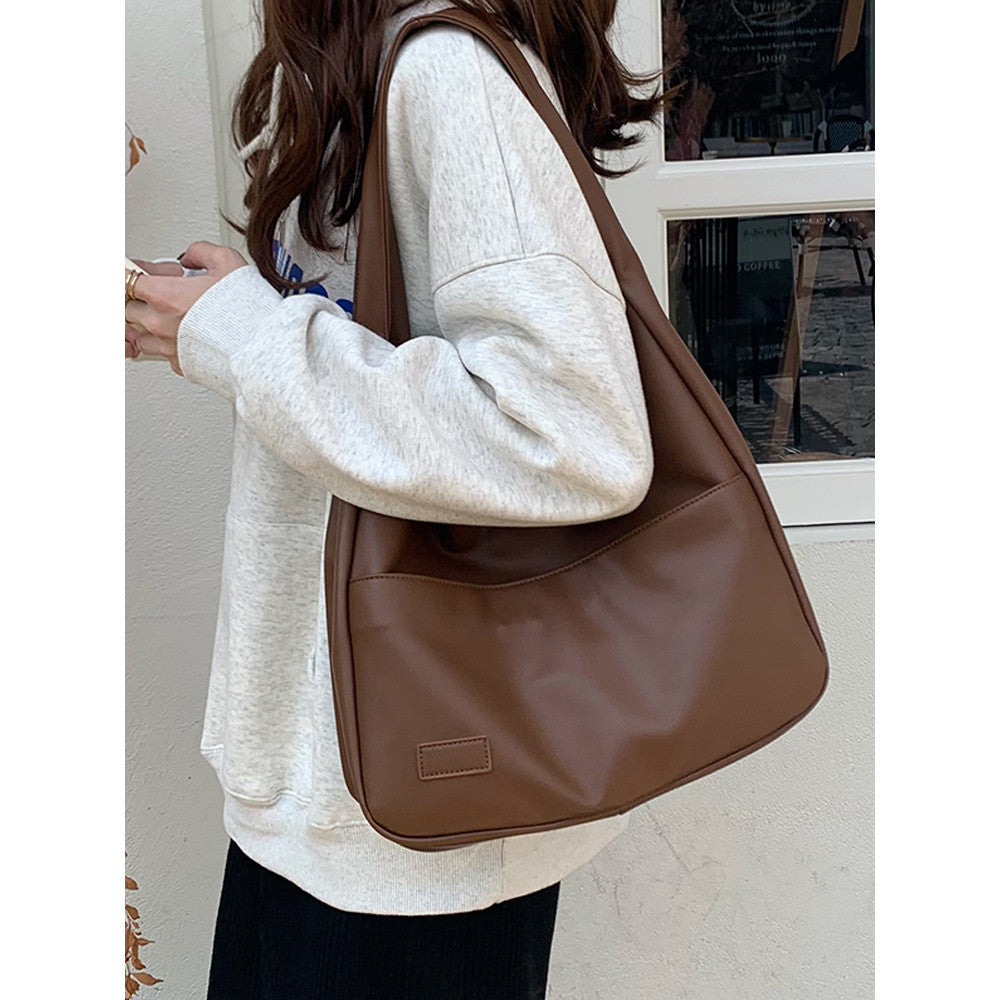 Soft PU Leather Tote Bag Large Capacity Women Bucket Bag Commuter College Students Shoulder Bag