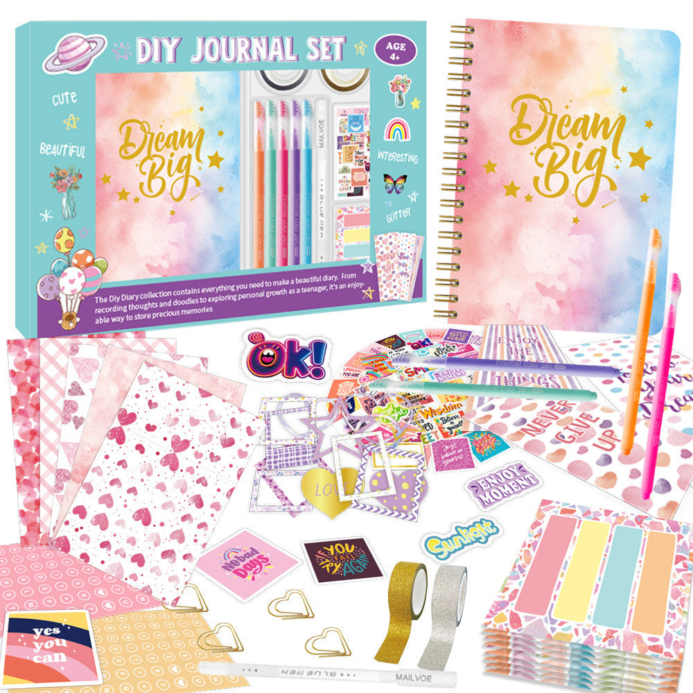 DIY Journal Set Children's Diary Set Pink Girl Birthday Gift Scrapbook