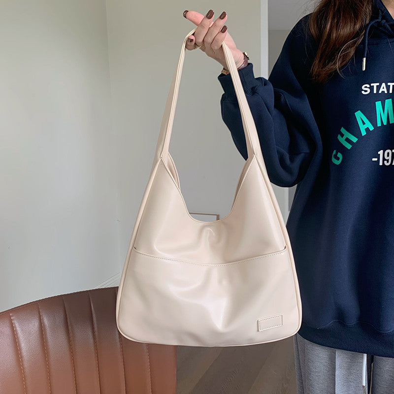 Soft PU Leather Tote Bag Large Capacity Women Bucket Bag Commuter College Students Shoulder Bag