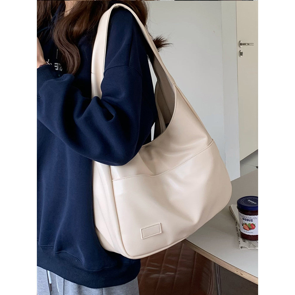Soft PU Leather Tote Bag Large Capacity Women Bucket Bag Commuter College Students Shoulder Bag