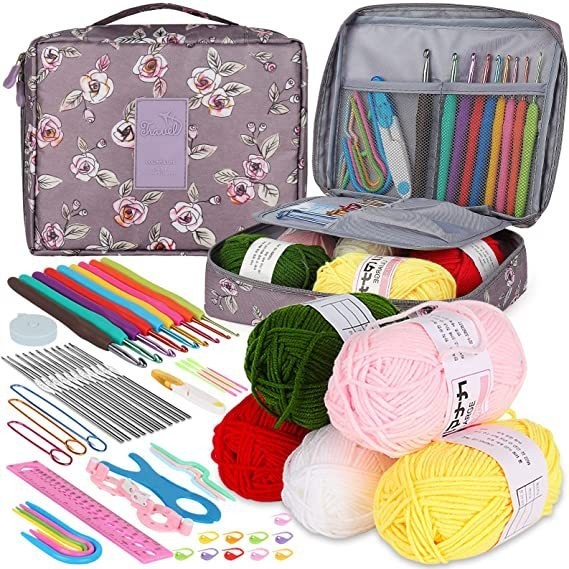 DIY Crochet Complete Material Pack Portable Knitting Tools Crochet Set Yarn Knitting Needles Sewing Tools