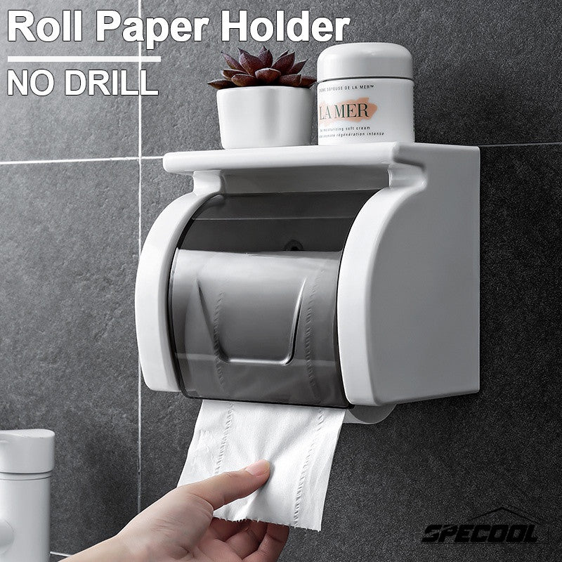 No Drill Toilet Tissue Paper Roll Holder With Cover / Tissue Holder Roll Paper Rack for Bathroom Kitchen