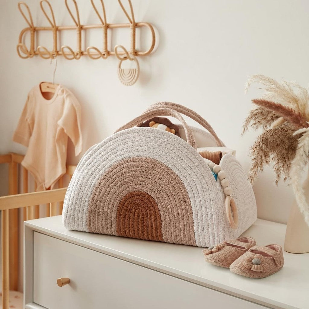 Foldable Baby Diaper Basket Storage Bag Newborn Cotton Rope Woven Diaper Bags Mummy Bag