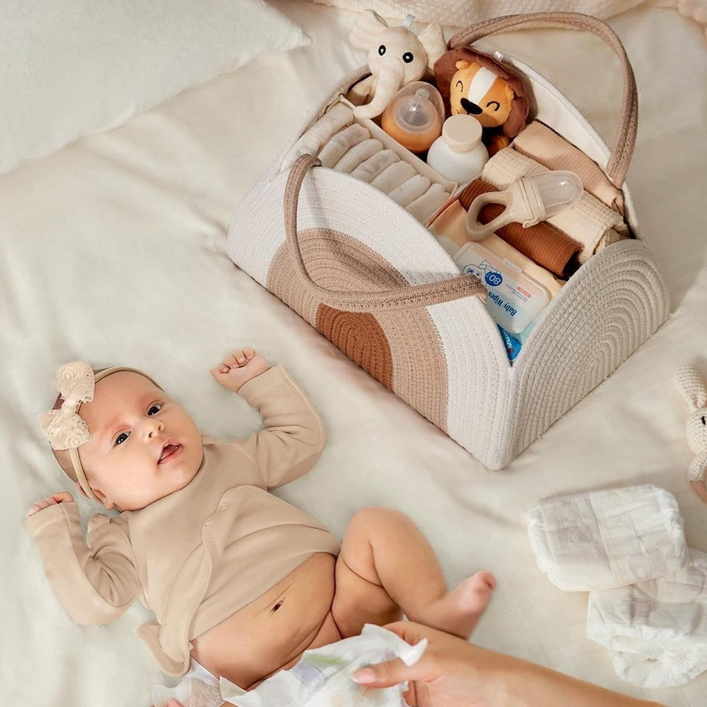 Foldable Baby Diaper Basket Storage Bag Newborn Cotton Rope Woven Diaper Bags Mummy Bag