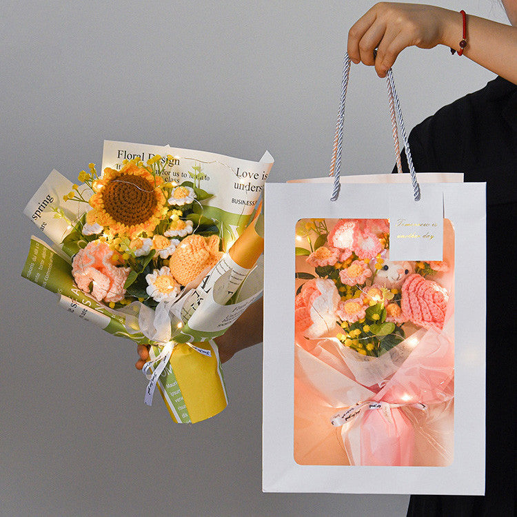 Sunflower Crochet Flowers Handmade Eternal Bouquets for Wedding House Warming Graduation Gifts