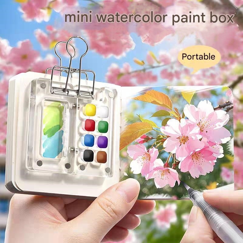Anakkidsg---Compact Watercolor Palette Set in Clear Acrylic Case with Pocket-size Sketchbook for Painting on the Go