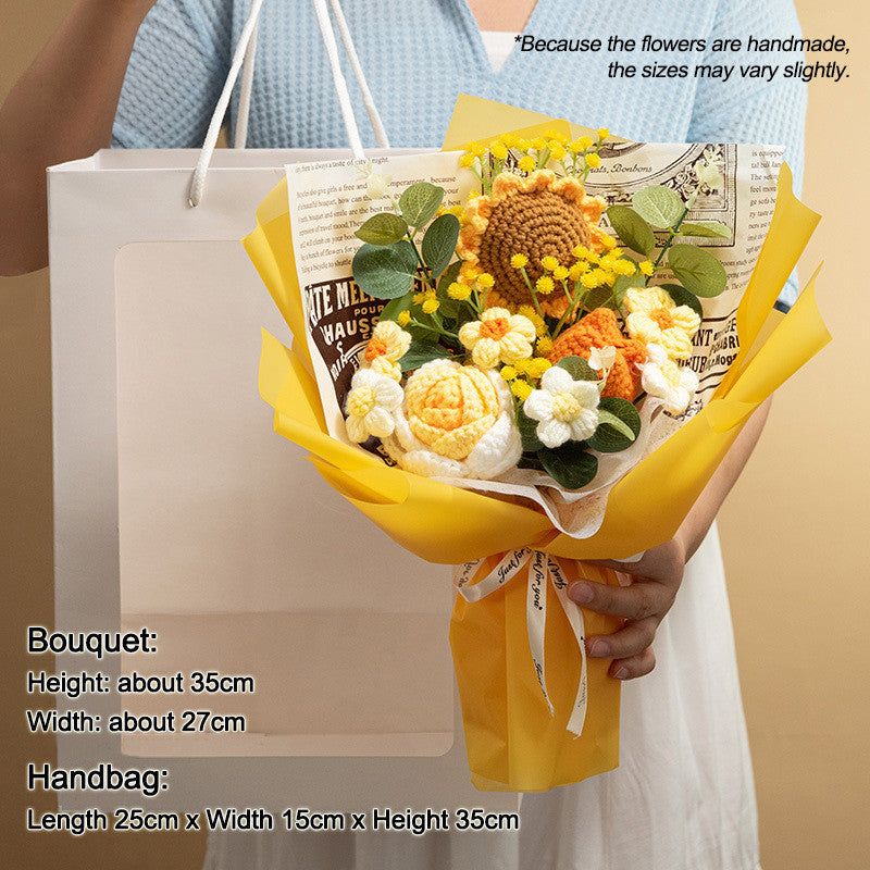 Sunflower Crochet Flowers Handmade Eternal Bouquets for Wedding House Warming Graduation Gifts