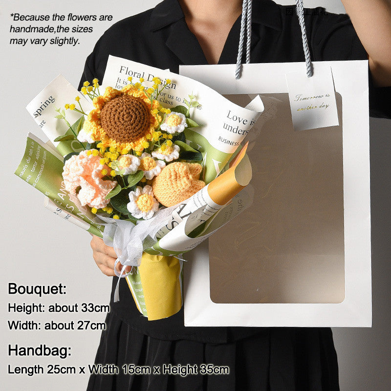 Sunflower Crochet Flowers Handmade Eternal Bouquets for Wedding House Warming Graduation Gifts