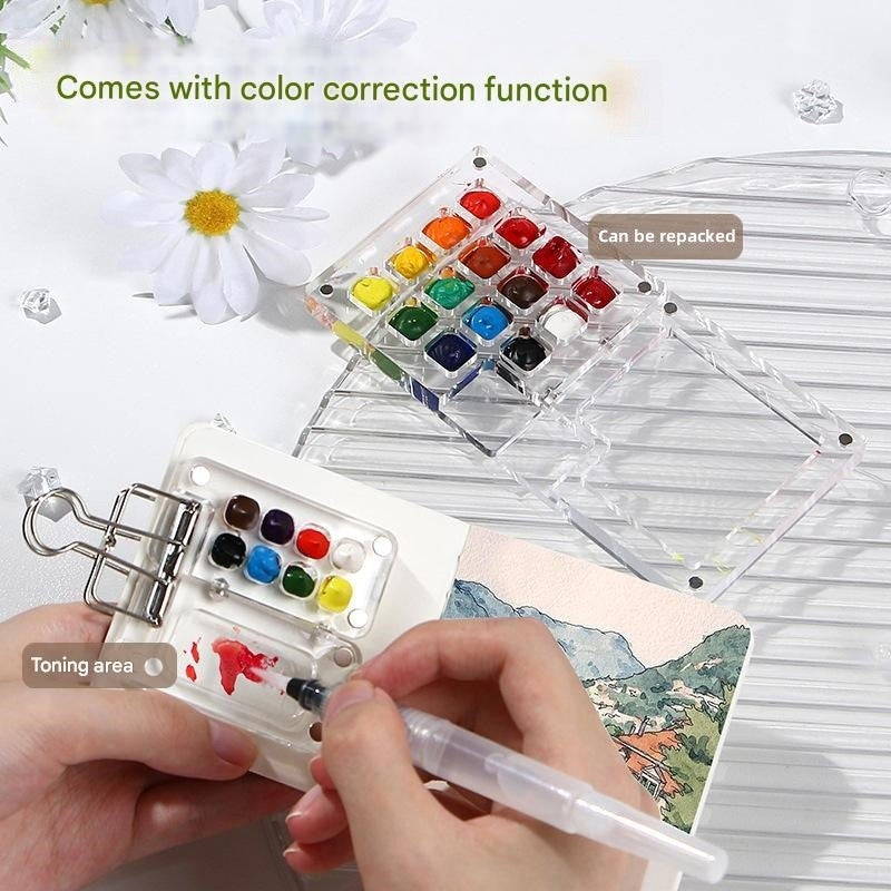 Anakkidsg---Compact Watercolor Palette Set in Clear Acrylic Case with Pocket-size Sketchbook for Painting on the Go