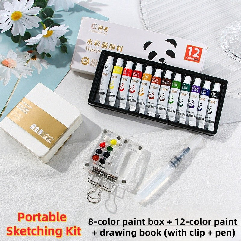 Anakkidsg---Compact Watercolor Palette Set in Clear Acrylic Case with Pocket-size Sketchbook for Painting on the Go