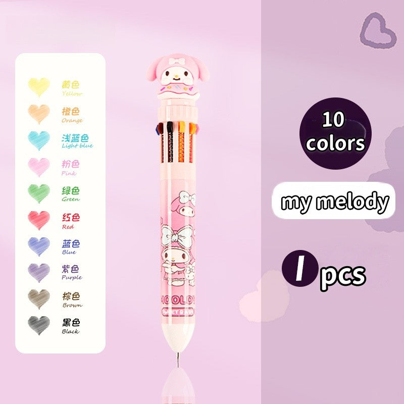 Sanrio 10-color ballpoint pen cartoon cute multi-color push-button account pen