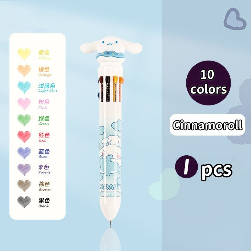 Sanrio 10-color ballpoint pen cartoon cute multi-color push-button account pen