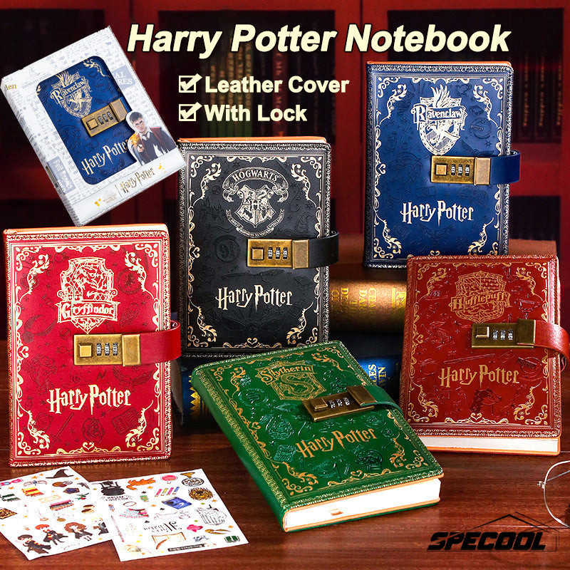 Kids Gift Set Harry Potter PU Leather Notebook With Password Lock A5 Colored Pages Hogwarts Diary Students Gifts