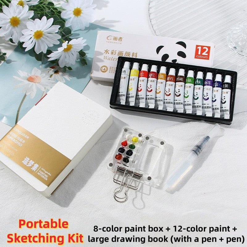 Anakkidsg---Compact Watercolor Palette Set in Clear Acrylic Case with Pocket-size Sketchbook for Painting on the Go
