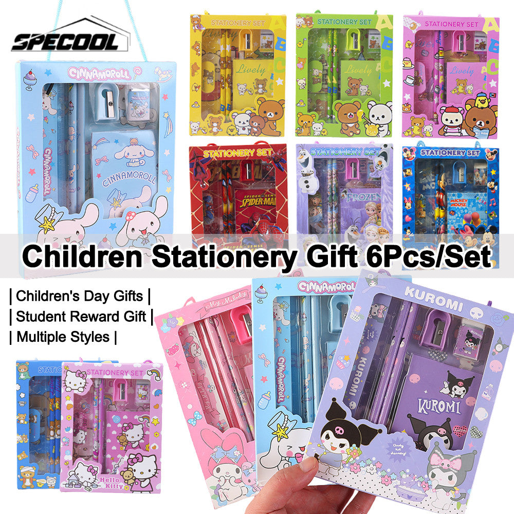 6Pcs/Set Stationery Gift Box Elementary School Student Gifts Kids Reward Gifts Set