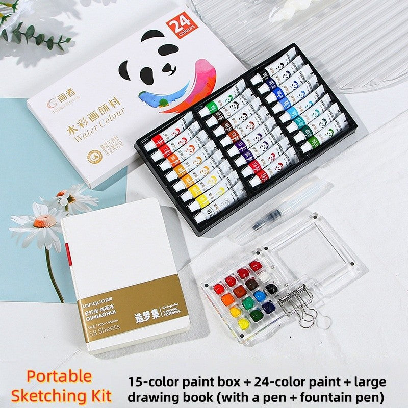 Anakkidsg---Compact Watercolor Palette Set in Clear Acrylic Case with Pocket-size Sketchbook for Painting on the Go