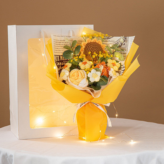 Sunflower Crochet Flowers Handmade Eternal Bouquets for Wedding House Warming Graduation Gifts
