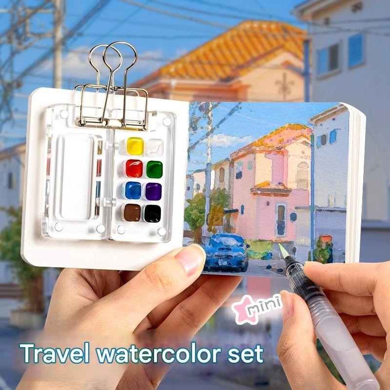 Anakkidsg---Compact Watercolor Palette Set in Clear Acrylic Case with Pocket-size Sketchbook for Painting on the Go