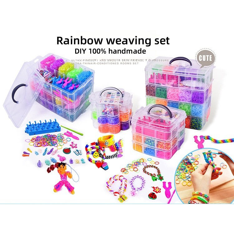 3 Layers Creative Colorful Loom Bands Set Rainbow Bracelet Making Kit DIY Rubber Band Woven Bracelets Craft Toy