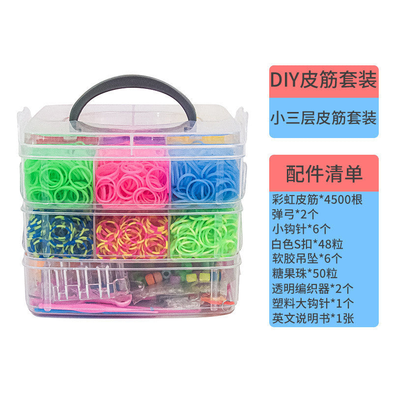 3 Layers Creative Colorful Loom Bands Set Rainbow Bracelet Making Kit DIY Rubber Band Woven Bracelets Craft Toy