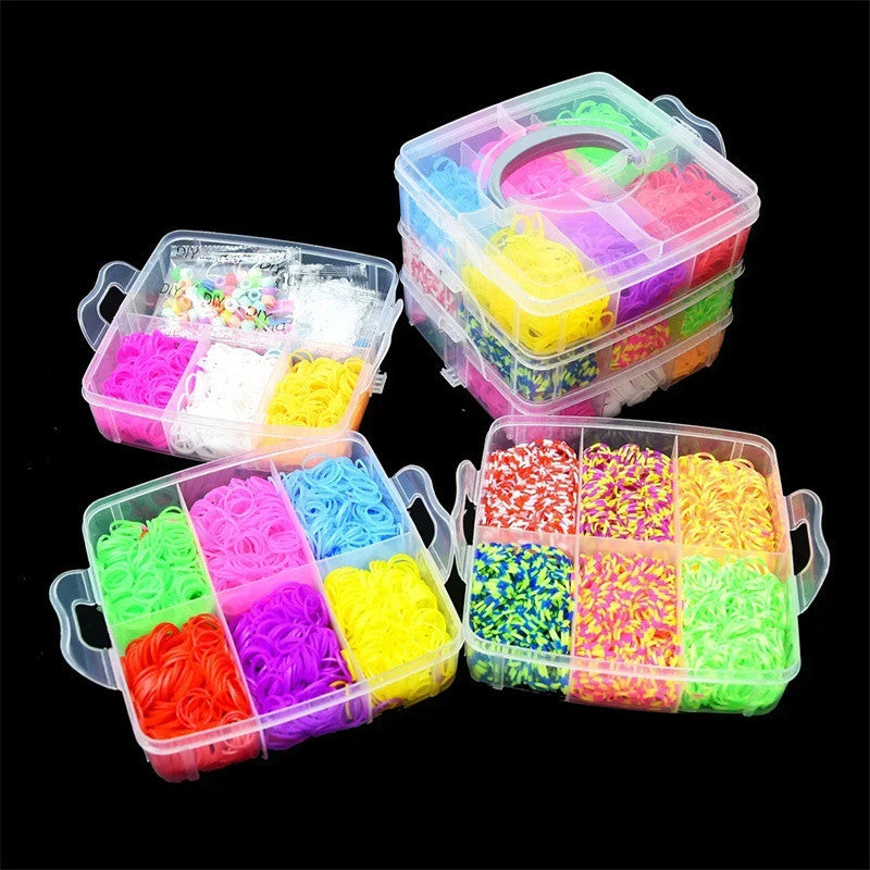 3 Layers Creative Colorful Loom Bands Set Rainbow Bracelet Making Kit DIY Rubber Band Woven Bracelets Craft Toy