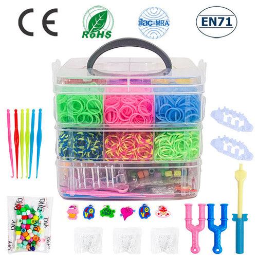 3 Layers Creative Colorful Loom Bands Set Rainbow Bracelet Making Kit DIY Rubber Band Woven Bracelets Craft Toy
