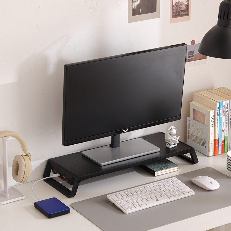 Desktop Computer Monitor Riser Stand - Office Desk Screen Organizer & Storage Shelf with USB Expansion