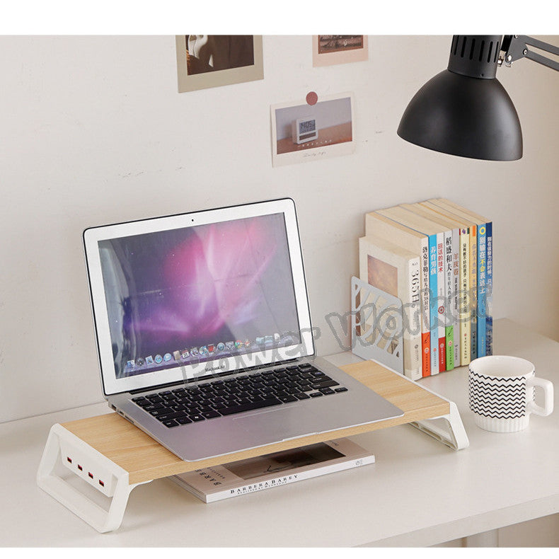 Desktop Computer Monitor Riser Stand - Office Desk Screen Organizer & Storage Shelf with USB Expansion