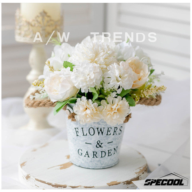 Artificial Potted Flowers Fake Flower Iron Vase Pot Bonsai for Home Decor Wedding Windowsill