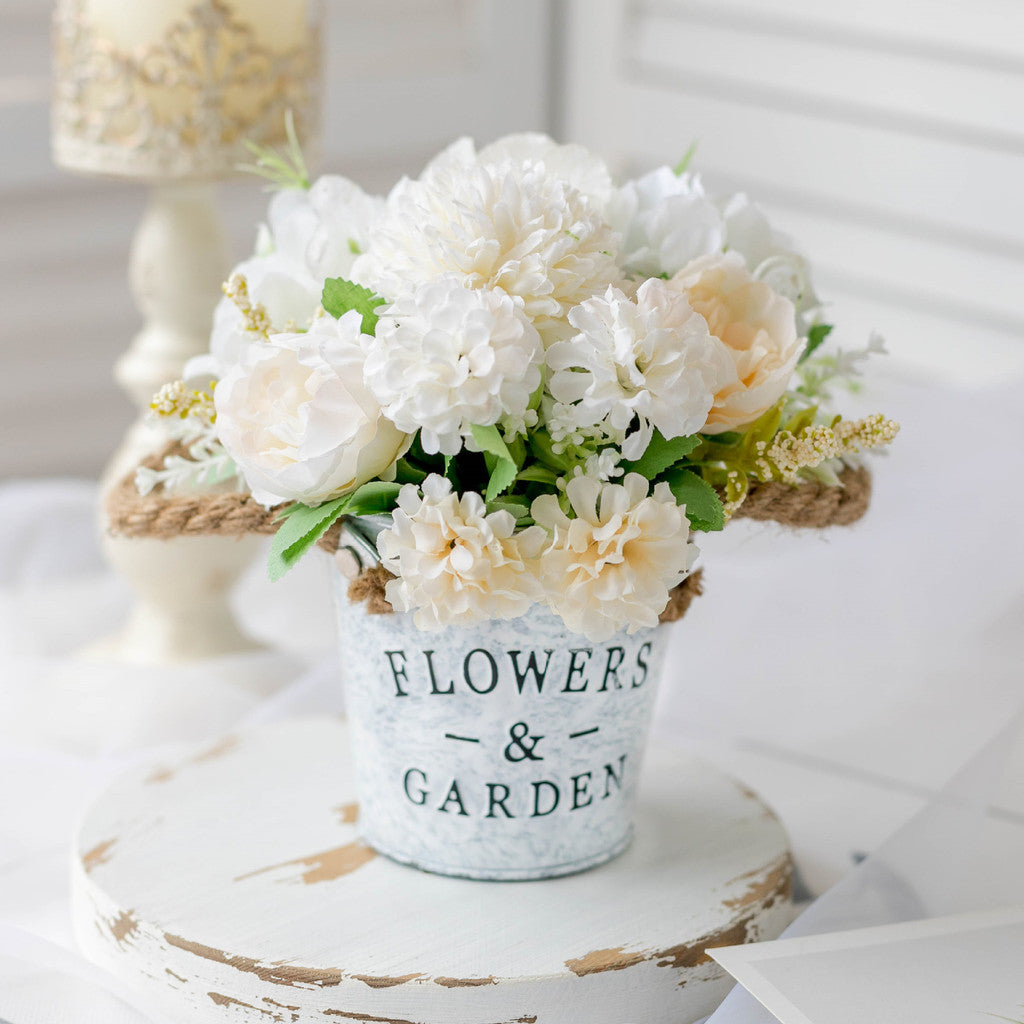 Artificial Potted Flowers Fake Flower Iron Vase Pot Bonsai for Home Decor Wedding Windowsill