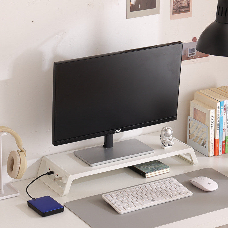 Desktop Computer Monitor Riser Stand - Office Desk Screen Organizer & Storage Shelf with USB Expansion