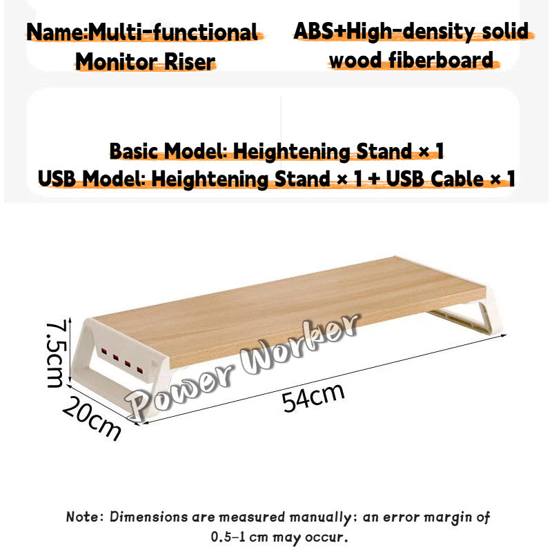 Desktop Computer Monitor Riser Stand - Office Desk Screen Organizer & Storage Shelf with USB Expansion