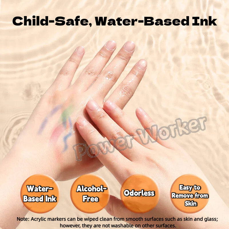 12–80 Colors Acrylic & Washable Markers Pen Set, Non Toxic  Drawing Coloring Art Stationery for Kids Students