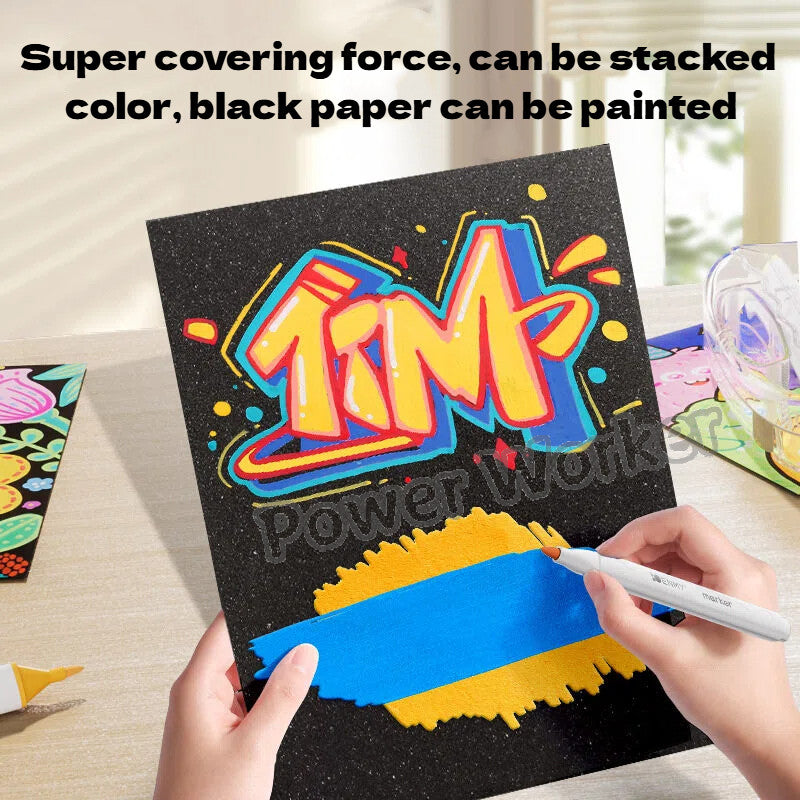 12–80 Colors Acrylic & Washable Markers Pen Set, Non Toxic  Drawing Coloring Art Stationery for Kids Students