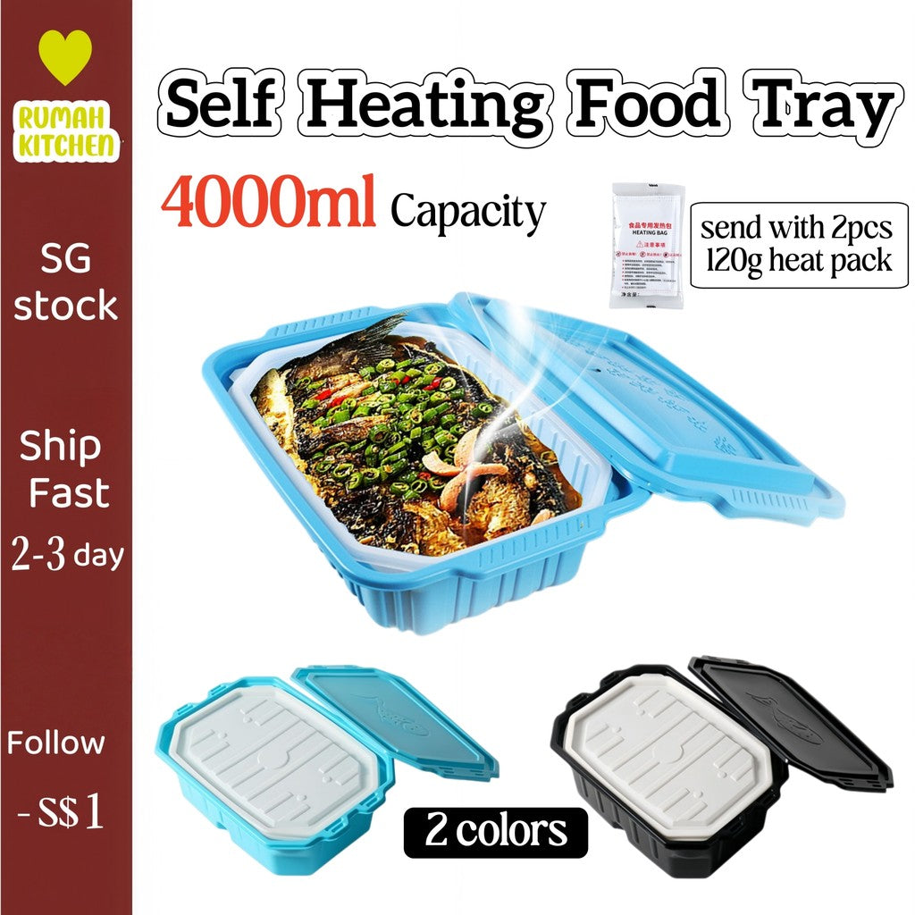 4000ML Large Disposable Self Heating Food Tray with 120gHeat Packs Party Catering Restaurant