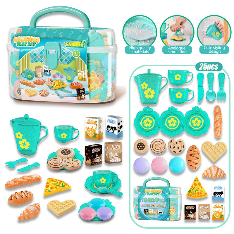 SG 25pcs Kids Play House Kitchen Tableware Tea Sets Afternoon Tea Desserts Children's Toy Sets Educational Toys