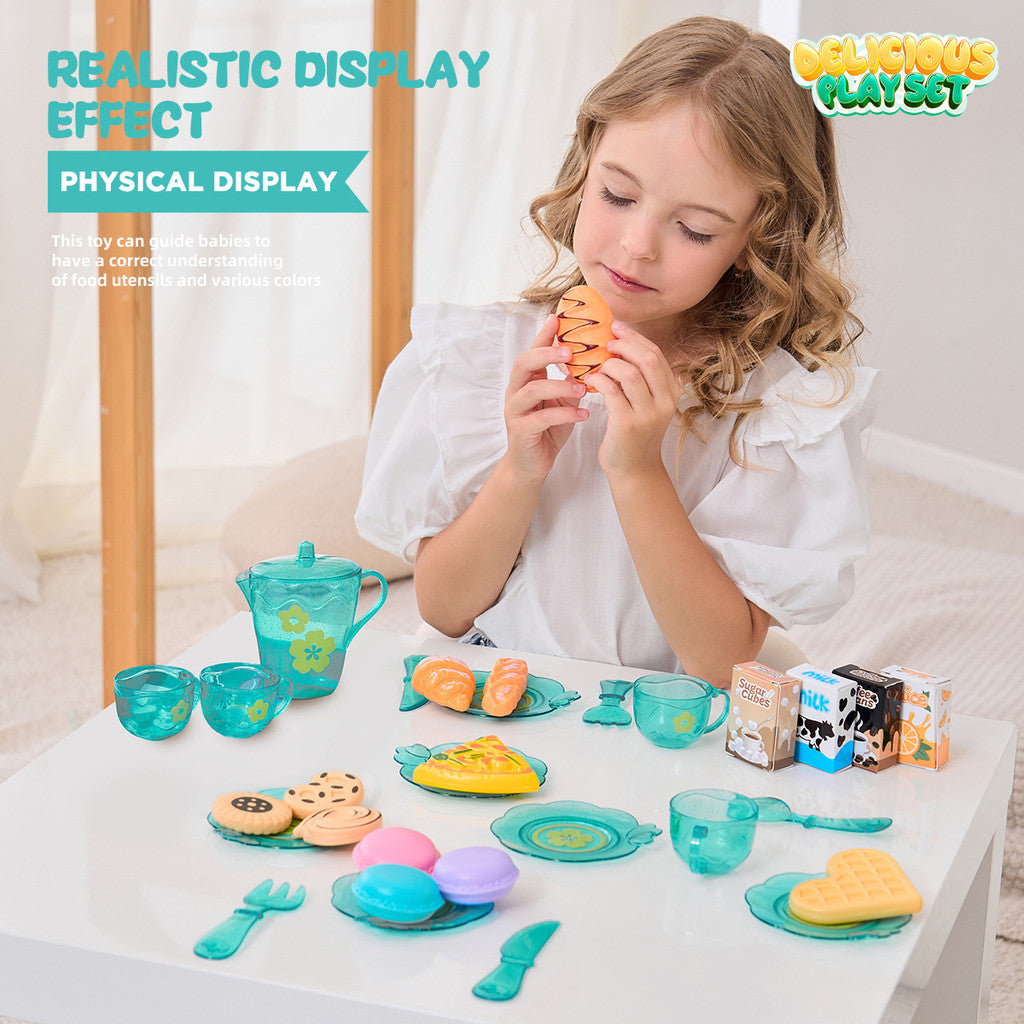 SG 25pcs Kids Play House Kitchen Tableware Tea Sets Afternoon Tea Desserts Children's Toy Sets Educational Toys
