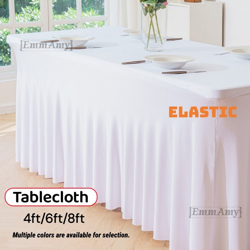 Rectangular Skirt Tablecloth Elastic Dining Table Cover for Wedding Party Meeting